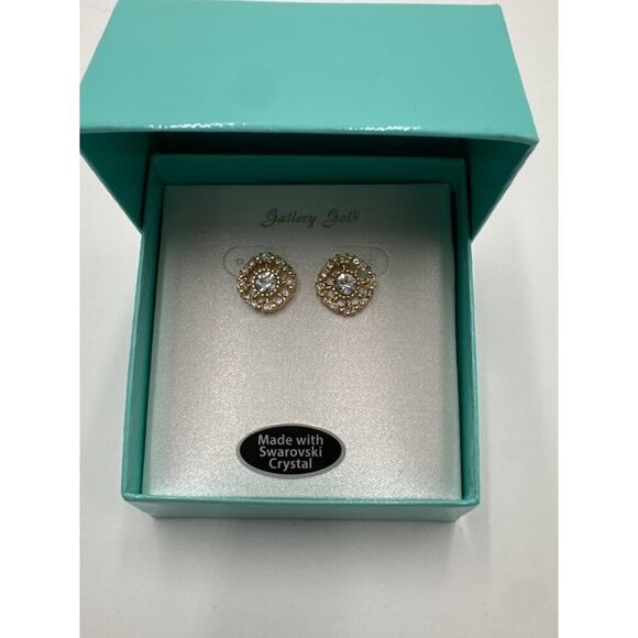 Swarovski Earrings Gallery Gold Crystal Studs New In Gift Box - Picture 1 of 5